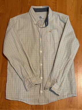 Reel Legends boys  Light Blue and Tan Plaid Button-Down Shirt 10/12